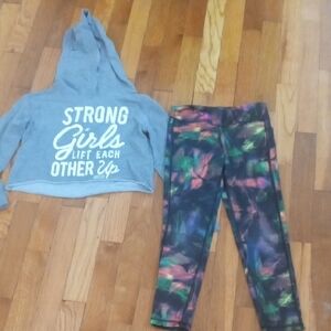 Gray Hoodie and Colorful Leggings Set girl 6/7